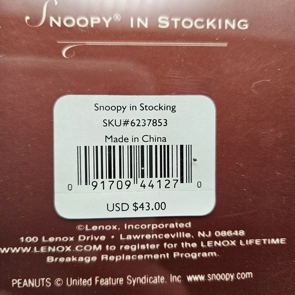Lenox Peanuts Snoopy Stocking Christmas Hanging Ornament 2003 MPN 6237853 - Picture 7 of 16